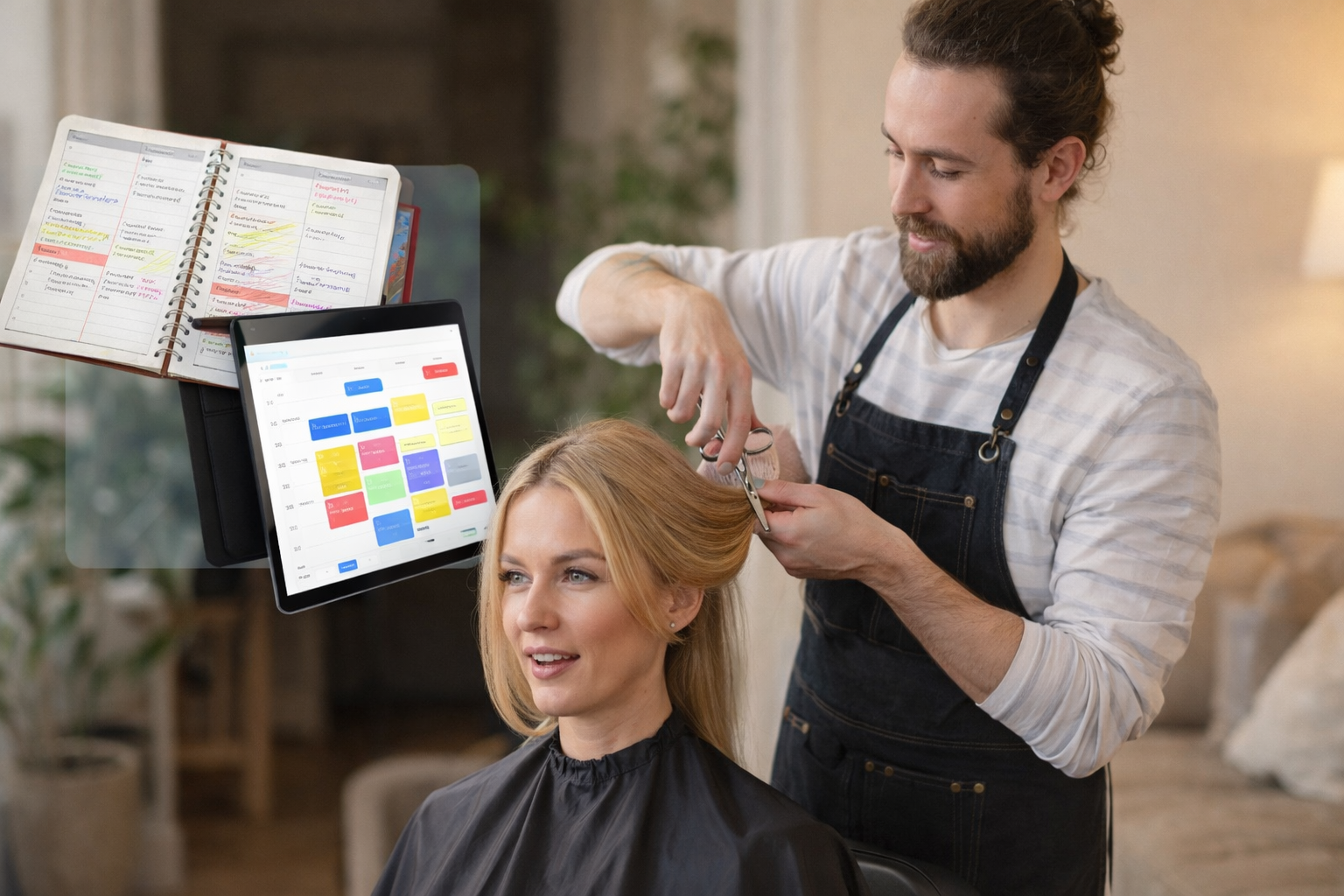 Coiffeuse itinérante gérant son agenda avec TaliConnect